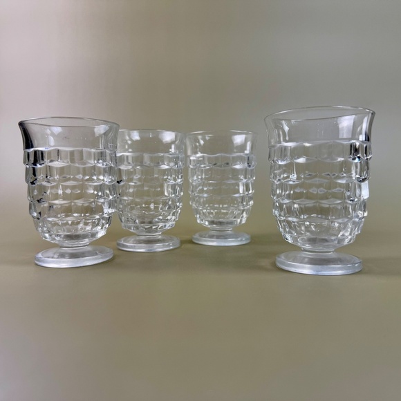 Vintage Indiana Glass Footed Juice Cups | Clear Paneled Tumblers | Set of 4 - Picture 10 of 12